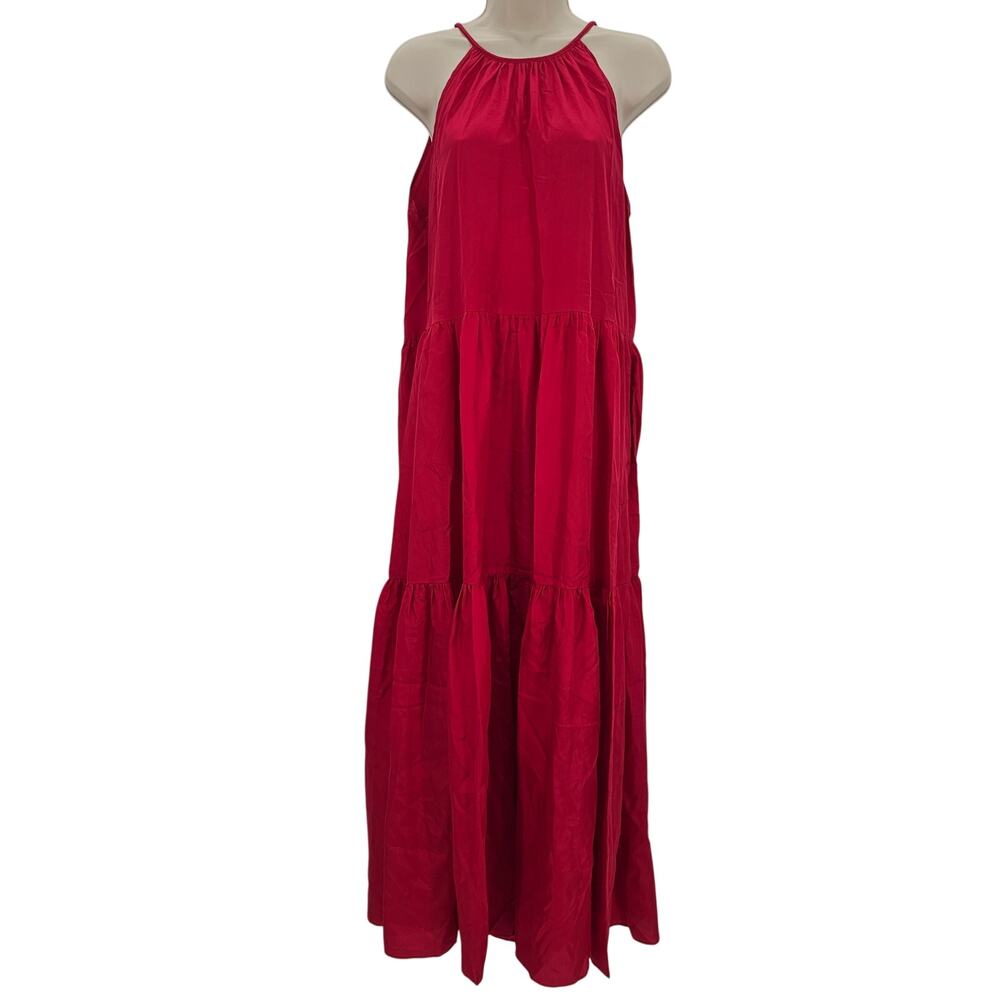 Madewell Womans size M Rosetta Habotai Silk Tier Halter Midi Dress Red NV481 NEW